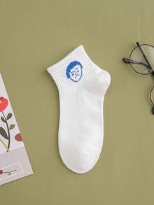 5 Pairs Random Cartoon Pattern Women's Mid-Calf Socks, & Comfortable, Skin-Friendly & Breathable - White - View 5