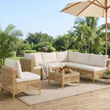 Outdoor Patio Furniture Set 7-Piece Outdoor Wicker Rattan Patio Furniture Sectional Set With Coffee Table,Boho Patio Conversation Set Sectional Sofa With All-Weather Cushions For Backyard,Porch - Beige - View 6