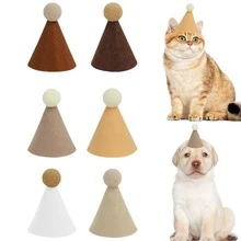 6pcs Mini Pet Party Hats, Brown With Ball Decor, Designed For Cats And Other Small Animals, Suitable For Birthday Celebrations, Party Costumes And Bohemian Style Decor Scenes - Multicolor - View 1