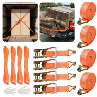 Lislark Set Of 4PCS Wheel Ratchet Strap Recovery Transport Trailer Car Van Truck Vehicle Tie Down,50mm X 4m,Maximum Load Capacity 5000 KG.