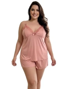Kit 2 Baby Doll Amamentação Plus Size Gestante Pós Parto Feminino Com Click Maternidade Lactante - Caqui - Visão 4