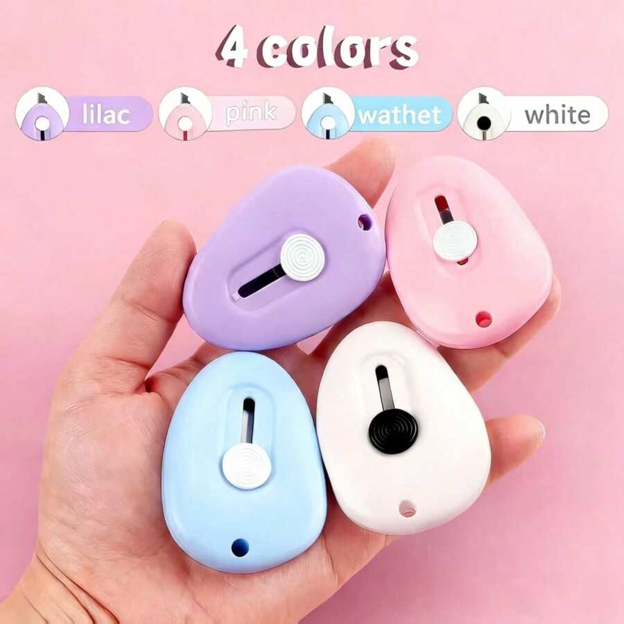 Bộ 4 dao mini hình giọt nước có thể thu gọn, dao đa năng dùng để cắt phong bì, có lỗ móc chìa khóa (Màu ngẫu nhiên: Xanh dương, Hồng, Tím, Trắng) - hình giọt nước - Xem 1