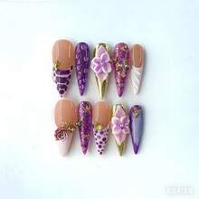 Sems 10pcs Medium Stiletto Shaped Handmade Nail Tips, Y2K Baddie Style Ethereal Nails , Ethereal Style,Available In 3D Flowers And Polka Dot Patterns Design. Adorned With Rhinestones. This Nail Art Is Perfect For Women And Girls, Ideal For Parties And Everyday Wear. The Set Includes Nail Tools. A Beautiful Gift And A Great Choice For Women And Girls - 彩色 - 查看 11