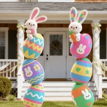 1 Set 2D Flat Printing Acrylic Easter Garden Decor Kit | Rabbit & Egg Theme Party Props, Suitable For Lawn And Home Holiday Display, Garden Stake Decoration - A - View 2