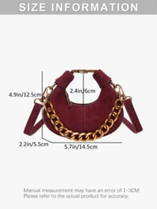 Women's Crescent Shaped Crossbody Bag, Mini Clutch Purse, Vintage Elegant Metal Chain Shoulder Bag, Wine Red - 酒紅色 - 查看 3