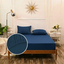King Size Fitted Sheet, Egyptian Cotton, Alice, Super Premium Percale, Super Soft Touch - 藏蓝色 - 查看 2