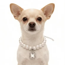 2件套仿珍珠宠物项链，可调节优雅水钻吊坠项圈，适用于猫狗，时尚耐用不褪色 - 彩色 - 查看 3