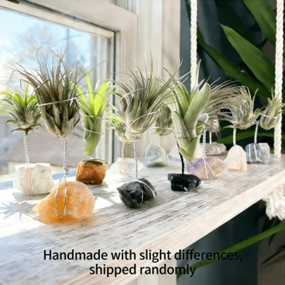 原石+仿真空气凤梨+支架套装 | 独立房间装饰，仿真植物摆件桌，嬉皮水晶植物架，空气凤梨礼盒，波西米亚风装饰