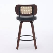 Set Of Three Bar Stools - 26-Inch Rattan Bar Stool, Rattan Backrest, Padded Seat, Walnut Craftsmanship, Swivel Bar Stool, Suitable For Island/Bar Tables (Black Walnut), DE3866BK - Black - View 3