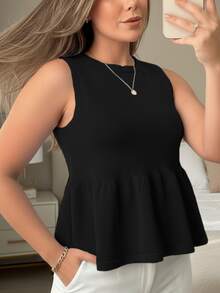 Elegant Women's Blouse, Premium Modal Tank Top, Basic Sleeveless Knit, Zero Transparency, Casual - 黑色 - 查看 6