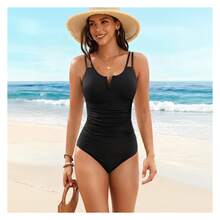 Women's V-Neck Swimsuit Double Strap One Piece Bathing Suit Tummy Control Swimwear Athletic Bathing Suits For Women Sexy Swimsuit - 多色762 - 查看 2