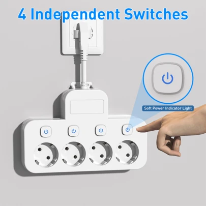 1 ổ cắm điện AC chuẩn EU, ổ cắm đa năng gắn tường với công tắc điều khiển riêng biệt, dây ngắn linh hoạt, phù hợp với nhiều loại phích cắm, bộ chuyển đổi phích cắm, ổ cắm nhiều đầu cắm.