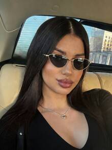 金色猫眼三角个性时尚眼镜，男女皆宜，适合驾驶、派对、度假、旅行、海滩、时尚穿搭 - 金色 - 查看 1