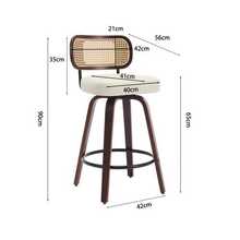 Set Of Three Bar Stools - 26-Inch Rattan Bar Stool, Rattan Backrest, Padded Seat, Walnut Craftsmanship, Swivel Bar Stool, Suitable For Island/Bar Tables (Walnut/Beige), DE3866BG - Light Brown - View 7