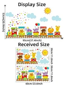 yangguanghuochedongwu 2pcs Cartoon Animal & Train Pattern Wall Sticker, Stickers, Wall Decal, Vinyl Decal For Home Decorations, Spring Decoration Items Refresh Your Home, Rama Decoration Stickers Gifts Birthday Graduation - Multicolor - View 6