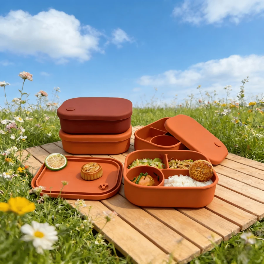 1 pezzo Lunch Box in silicone, Contenitore Bento portatile sigillato per microonde, adatto per lavoratori d'ufficio, picnic all'aperto - Multicolore - Visualizzare 1