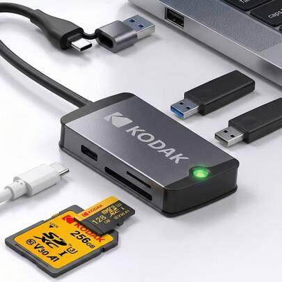 Kodak 코닥 USB C 허브 USB3.0 Type-C 포트 MicroSD 카드 어댑터 SD 카드 리더 스마트폰 태블릿 MacBook 노트북 호환 (OTG 필요)