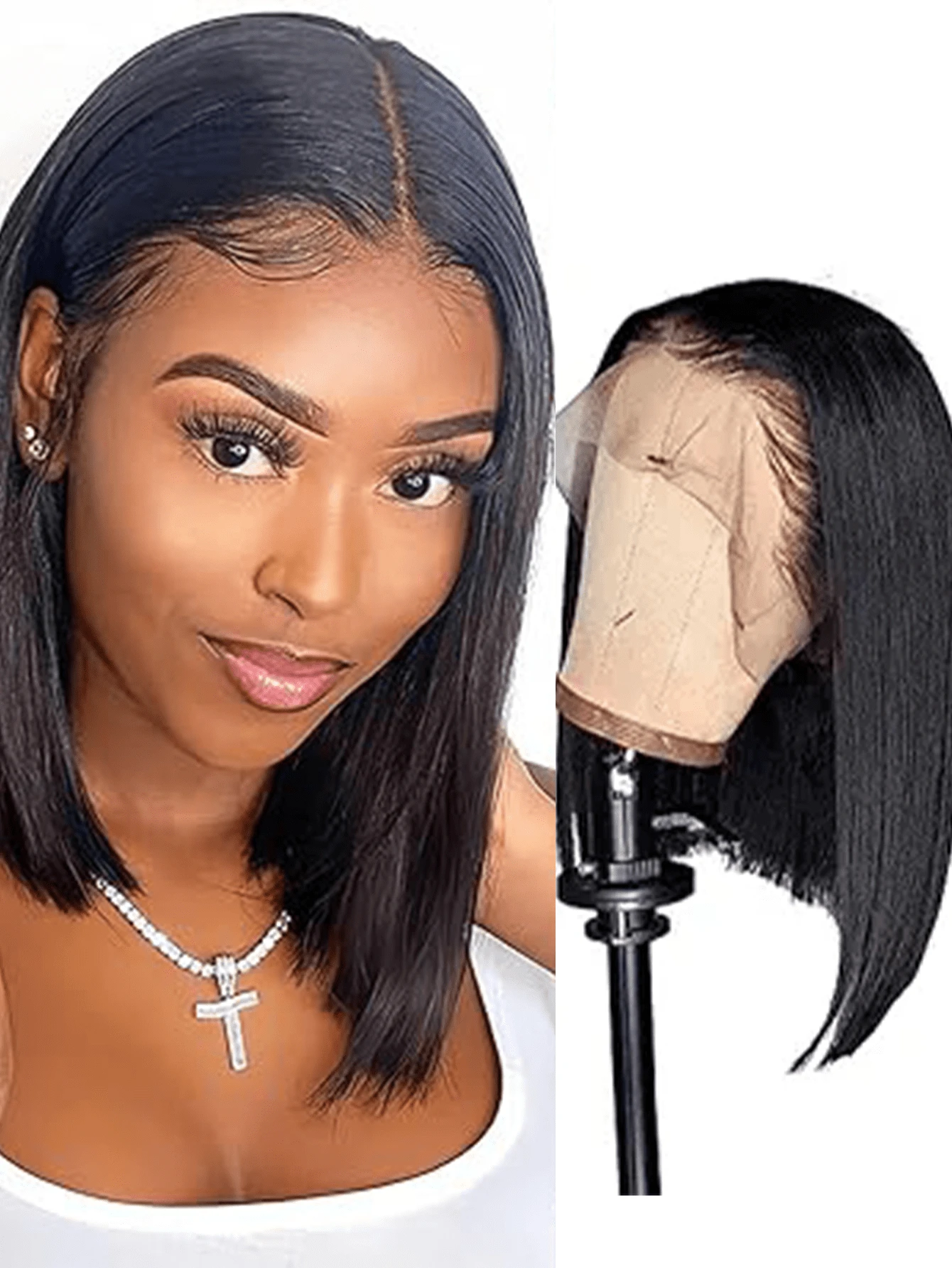 Tóc giả kiểu Bob #4 màu vàng mật ong, tóc giả ren phía trước bằng tóc thật, tóc giả ren trong suốt 13x4, tóc giả kiểu Bob cho nữ, đã được tỉa sẵn và có tóc con.