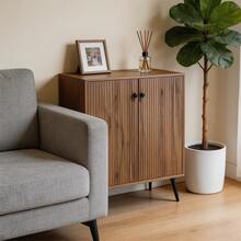 Armario de Almacenamiento Con 2 Puertas Para Sala de Estar y Dormitorio | Buffet Aparador Moderno Para Cocina - Granate - Ver 5