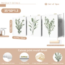 3幅复古墙面艺术海报，防水帆布画套装，百里香、鼠尾草、迷迭香，复古极简主义艺术，植物抽象艺术，可选带框或不带框，家居装饰，理想的乔迁礼物，宿舍公寓装饰，酒店、家庭、客厅、卧室、浴室和办公室墙面装饰 - 彩色 - 查看 18