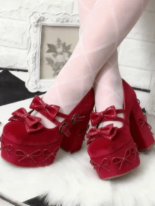 Women's Heel Shoes Women's Black Platform Heels Shoes Pink Elegant Women Shoes High Heels Pumps Cute Bow High Heels Gothic Heels Closed Toe Heels Chunky Heels Mary Jane Shoes - 紅色 - 查看 3