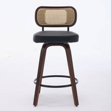Set Of Three Bar Stools - 26-Inch Rattan Bar Stool, Rattan Backrest, Padded Seat, Walnut Craftsmanship, Swivel Bar Stool, Suitable For Island/Bar Tables (Black Walnut), DE3866BK - Black - View 7