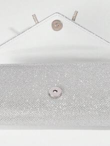 Mini Glamour Envelope Bag, Women's Shiny Rhinestone Bow Decor Evening Clutch, Party Handbag, Shiny Mini Purse, Perfect Bridal Gift, Suitable For Party, Wedding, Prom, Banquet - 銀色 - 查看 7