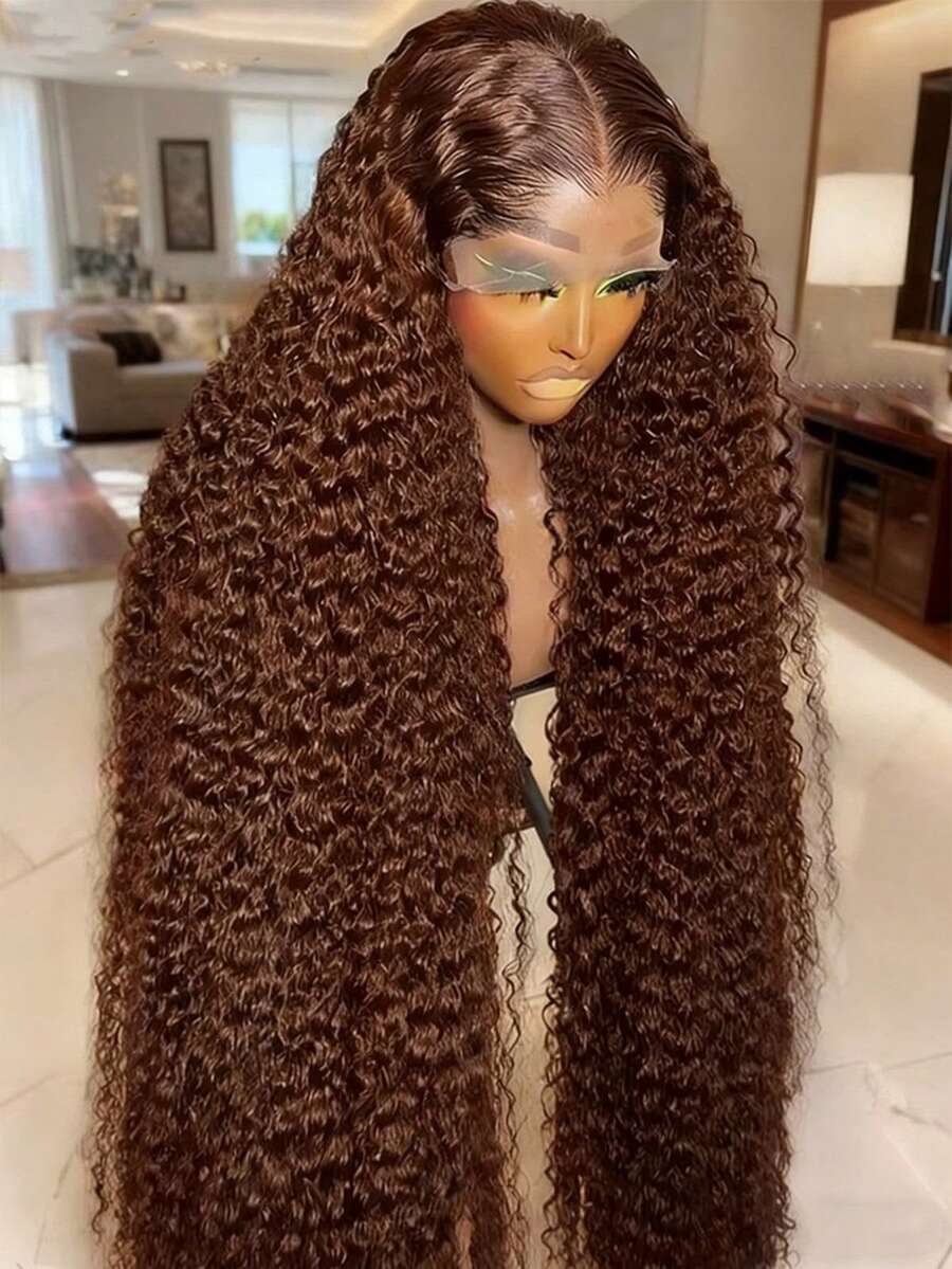 NARNI 36 Inch Chocolate Brown Lace Front Wigs Human Hair 250 Density 13x6 HD Deep Wave Lace Front Wigs Human Hair Glueless Colored Deep Curly Lace Frontal Wigs Wet And Wavy Water Wave Human Hair Wig 100% Virgin Brown Colored Wigs For Women - S4 - 查看 1
