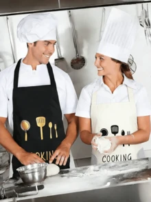 1Pcs/2Pcs Chef Apron, Kitchen Cooking Apron, Baking Apron, Catering Apron, BBQ Apron, Work Apron, Unisex, Stain Resistant And Durable, Professional Kitchen Apron, Suitable For Restaurant, Catering, Hotel Waiters, Home Baking Enthusiasts - Xem 10