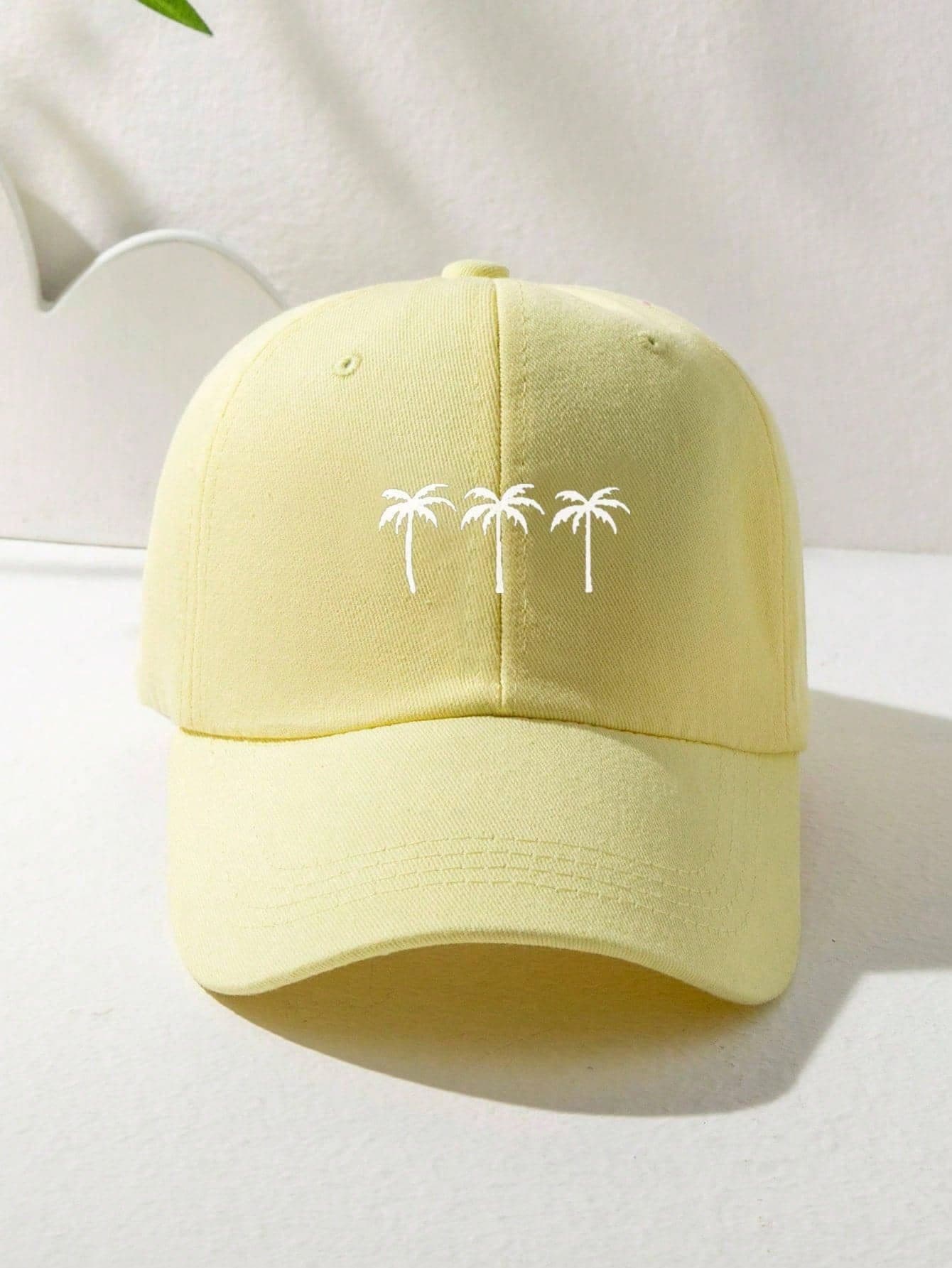 1pc Unisex Printed 3 Coconut Tree Baseball Cap, Adjustable Casual Outdoor Hat