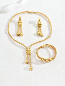 Set de 4 piezas de atuendo de fiesta de estilo minimalista retro y personalizado de moda, al estilo europeo y americano (accesorios colocados al azar) - Amarillo Oro - Ver 3