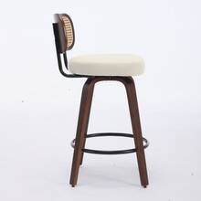 Set Of Three Bar Stools - 26-Inch Rattan Bar Stool, Rattan Backrest, Padded Seat, Walnut Craftsmanship, Swivel Bar Stool, Suitable For Island/Bar Tables (Walnut/Beige), DE3866BG - Light Brown - View 4