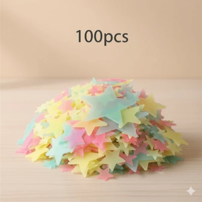 100/200片夜光星星，发光墙贴/天花板贴，让您的卧室如同夜空般闪耀，卧室装饰，家居装饰（本产品需要光源才能发光 - 如果您介意这一点，请勿购买）墙贴
