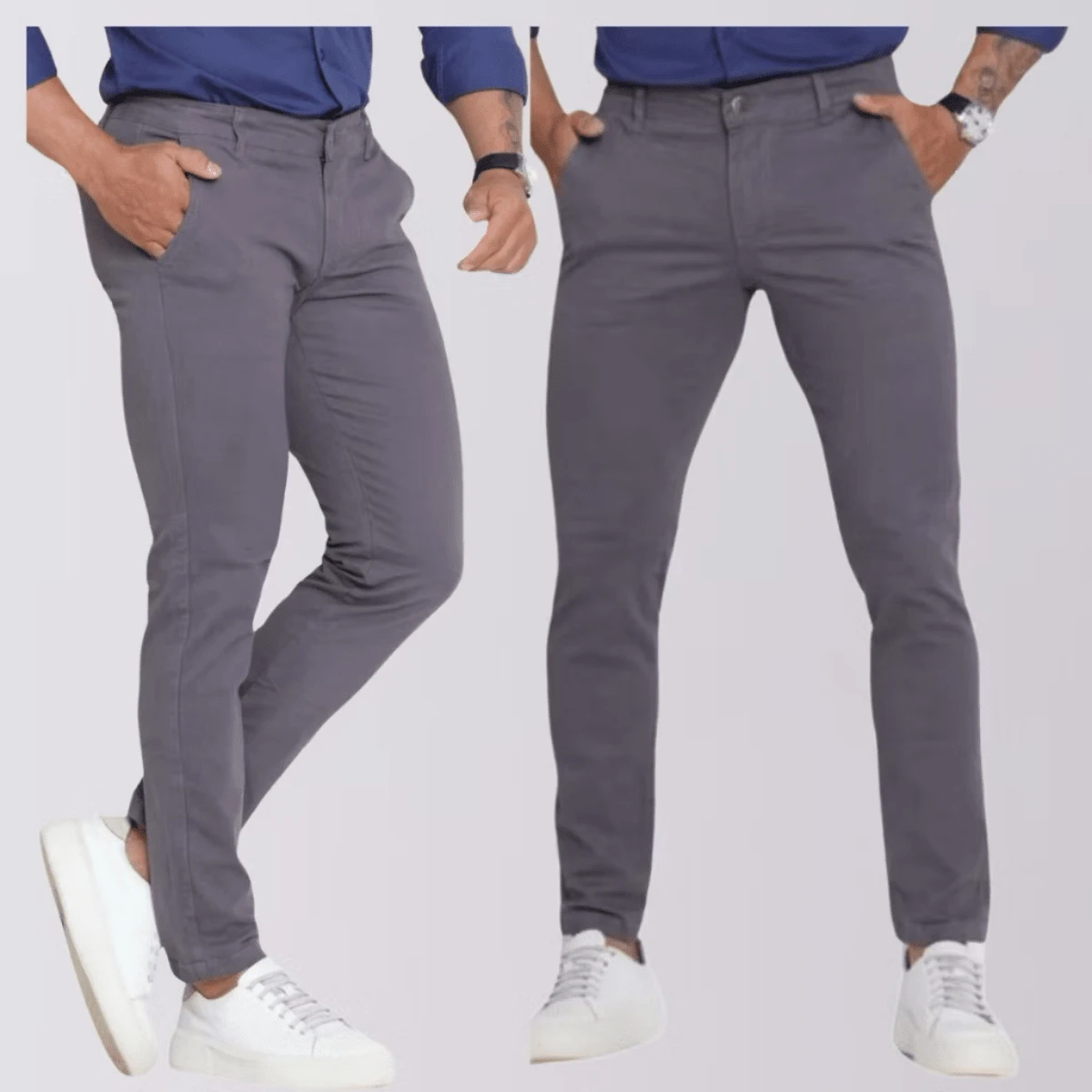 Men's Twill Pants With Elastane Men's Elastane Pants Slim Sport Pants Built-In Pocket Elegant Tailored Pants All Skinny Formal And Evening Photoshoot Daily Night Out Father's Day MEN - 深灰色 - 查看 1