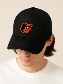 Classic Sandwich Baseball Cap For Men And Women Fashion Sporty Style   Baltimore Orioles Logo Embroidered Design Colorful Bird Pattern   Perfect For Outdoor Activities Casual Wear Gym Training Adjustable Fit Comfortable Breathable Material Suitable For All Seasons - 黑色 - 查看 3
