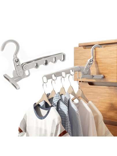 五孔折叠衣架 - 节省空间便携设计，适合旅行、宿舍和居家使用，可挂在门上，轻便耐用的塑料衣架，带挂钩，可悬挂多件衣物，宿舍必备 | 简约衣架 | 紧凑型收纳盒，晾衣架，适合旅行