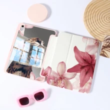 可爱豹纹粉色兰花图案可折叠支架平板电脑保护套，适用于 Pro 2024/Air M3/A16 2025，适合工作、旅行和居家休闲。 - 彩色 - 查看 1