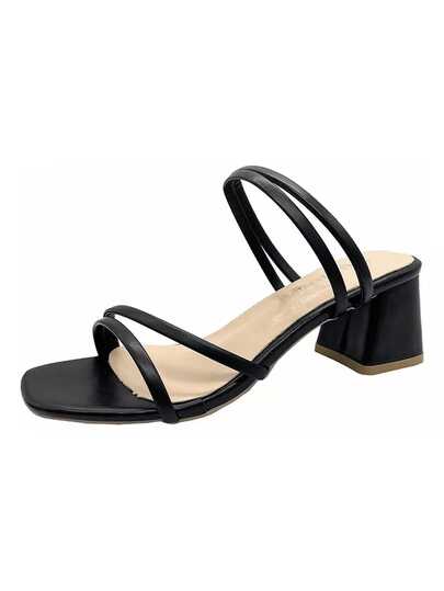 Sandalias de tacón cuadrado sin dedos para mujer, sandalias de tacón bajo con dos correas, sandalias de tacón alto para mujer, adecuadas para el trabajo, fiesta, boda