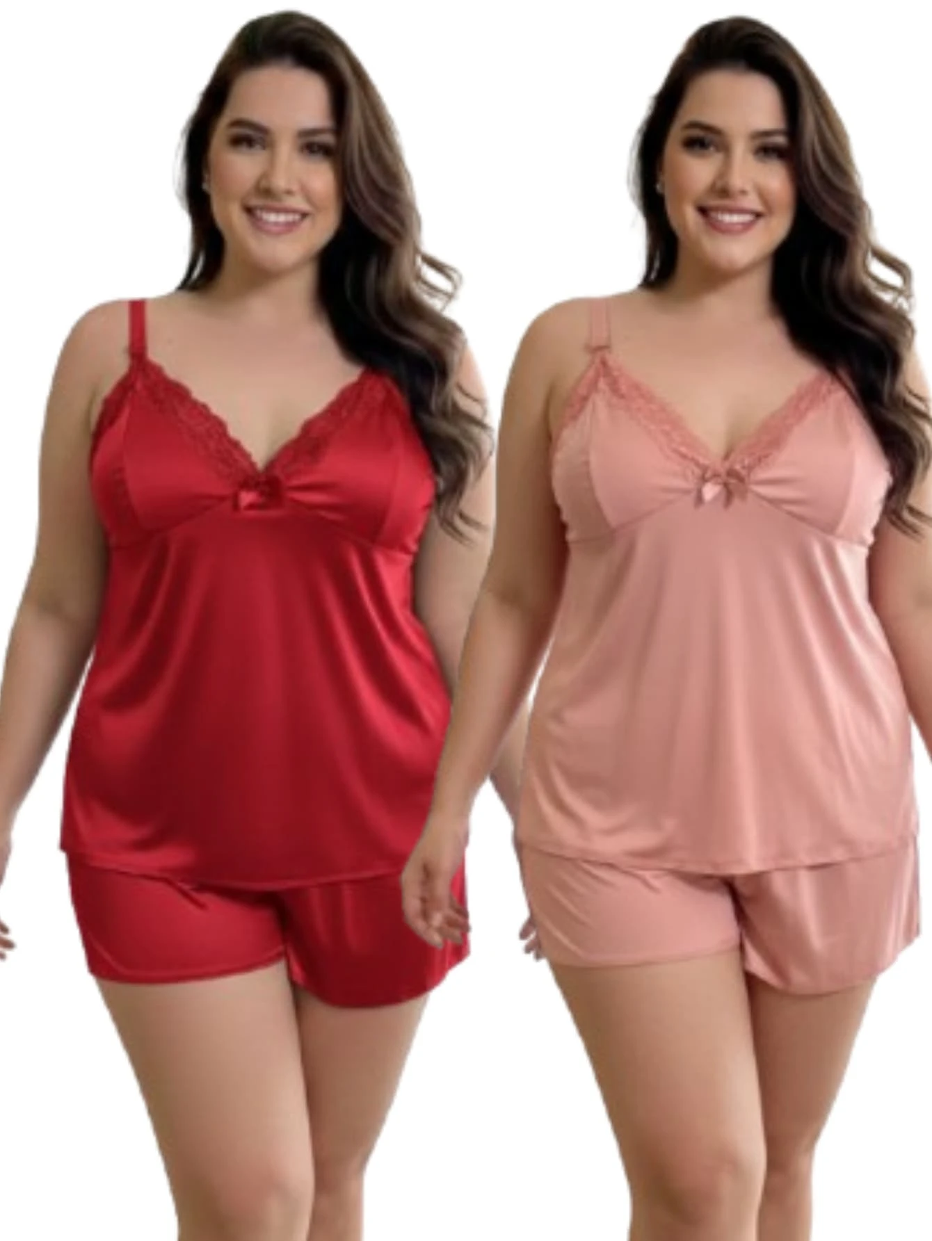 Kit 2 Baby Doll Amamentação Plus Size Gestante Pós Parto Feminino Com Click Maternidade Lactante - Caqui - Visão 1