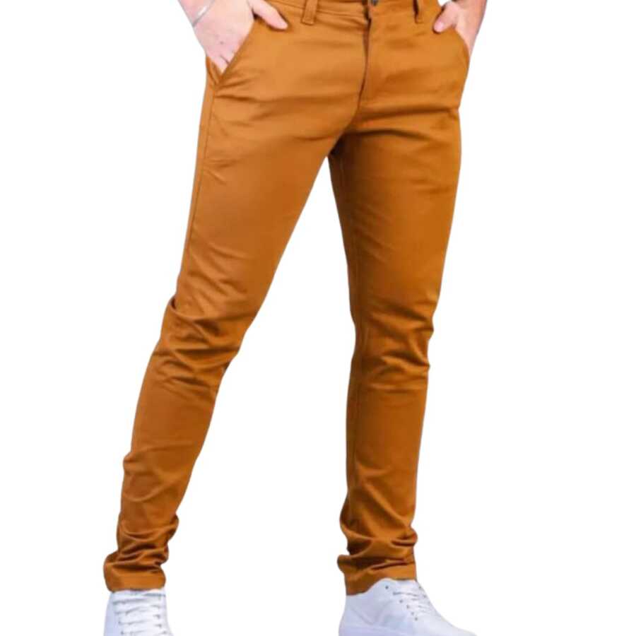 Men's Twill Pants With Elastane, Men's Elastane Pants, Smart Casual Pants With Welt Pockets, Elegant Tailored Pants, All Skinny, Formal And Evening, Photoshoot, Daily, Night, Going Out, Father's Day, MEN'S - 駝色 - 查看 1