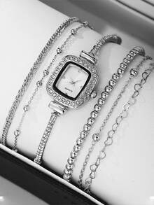 6pcs/Set Elegant & Fashionable Women's Quartz Watches, Casual Style Watch Set - Silver - View 1
