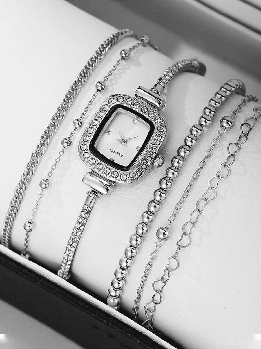 6pcs/Set Elegant & Fashionable Women's Quartz Watches, Casual Style Watch Set - Silver - View 1