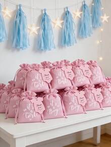 10/20pcs Baby Shower Party Guest Gift Bags, Boy/Girl Satin Drawstring Gift Bags, Gender Reveal Decorations, Baby Shower Party Drawstring Pouches - Multicolor - View 4