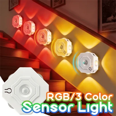 1pc LED Cat Eye Wall Light, USB Charging, With Motion Sensing, RGB/Tri Color Lighting Wall Light, Adjustable Color, Suitable For Corridor, Staircase, Wardrobe, Bedroom Decoration - Sensor Light (400mAh)