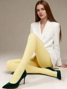 Women's Spring Happy Easter Yellow Leggings, Rabbit Theme Design, Festive Atmosphere - Yellow - View 1