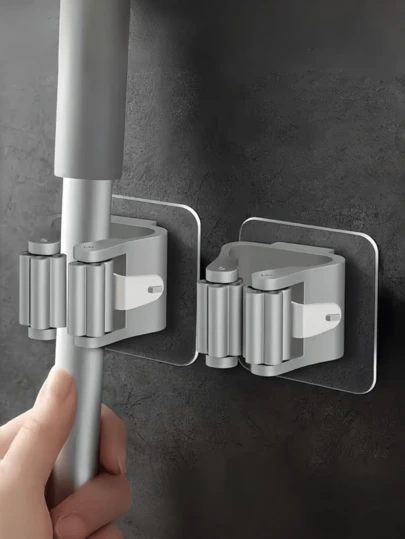 1 Pc Drill-Free Wall-Mounted Mop Broom Clip Organizer For Bathroom Kitchen Garden Garage Storage Practical Household Hooks Hanger Stand Accessories