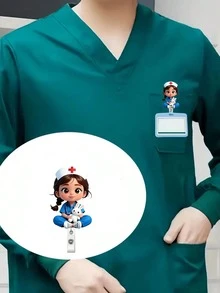 2D 平面亚克力护士女孩证件套 - 可伸缩徽章卷轴，标签适用于医学生和护理从业人员 - PMMA 材质工作场所身份识别徽章套 | 趣味设计 | 亚克力护士配件，返校季教师礼物 - 彩色 - 查看 6