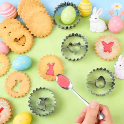 9pcs Stainless Steel Animal Shaped Cookie Cutter Set, Includes Rabbit, Butterfly, Chick Patterns, Ideal For Easter, DIY Cake Decorations And Holiday Desserts, Spring Seasonal Kitchen Tools And Accessories, Dishwasher And Oven