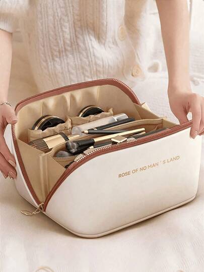 PU Leather Cosmetic Organizer Bag - Waterproof, Dustproof, Large Capacity Double Layer With Divider, Portable Travel Toiletry Bag, Great Gift For Holidays And Anniversaries