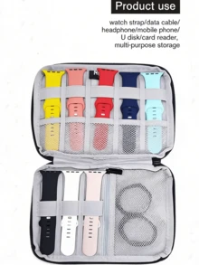 1 buah Kotak Penyimpanan Tali Jam Tangan Nilon, Tas Organizer Portabel untuk Perjalanan untuk Tali Jam Tangan, Kabel Data, Cocok untuk Tali Jam Tangan Apple, Earphone, Pengisi Daya, Perhiasan, Kosmetik, dan Aksesoris Lainnya (Tata Letak Internal Acak) - MultiWarna - View 6